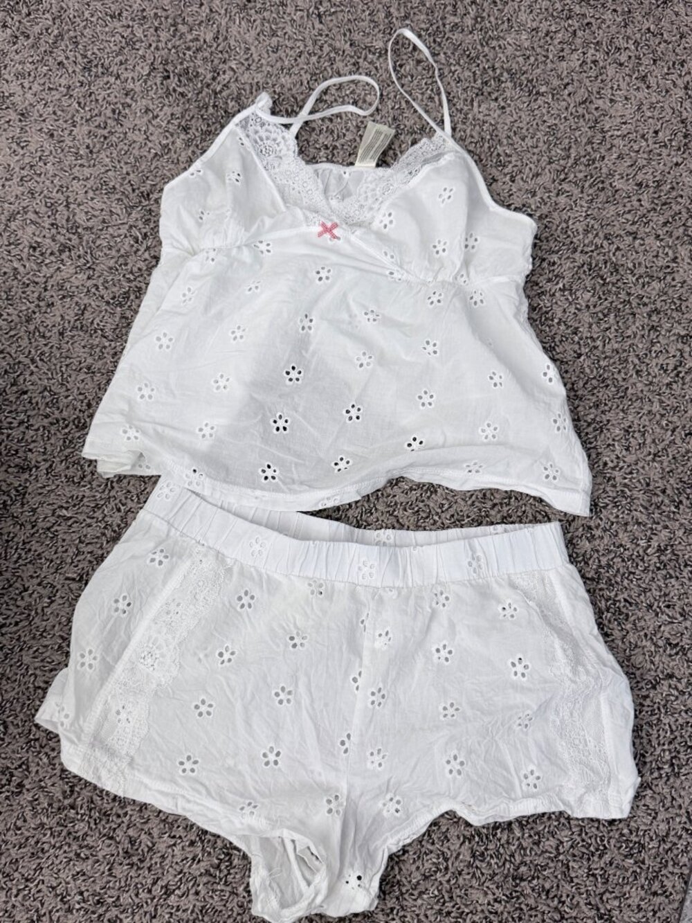 Jessica simpson White Eyelet Shorts and Tank Sleep wear Pajamas sz M